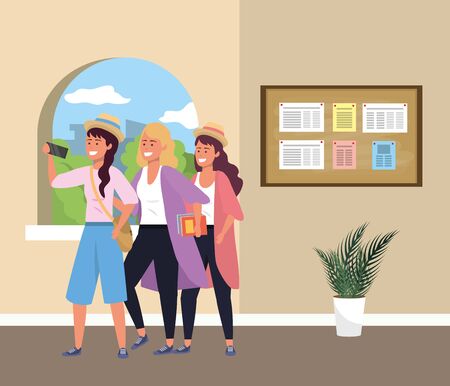 Millennial group on study room backgroundのイラスト素材