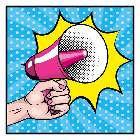 woman hand with megaphone pop art and starのイラスト素材