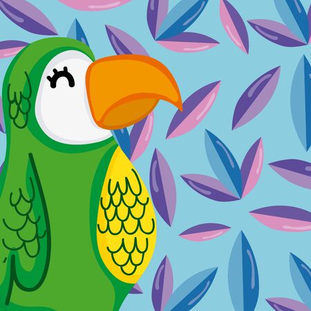 Exotic birds cartoon over tropical leaves background vector illustration graphic designのイラスト素材