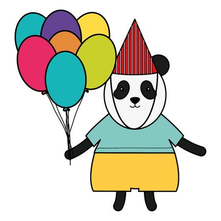 cute bear panda with balloons helium in birthday party vector illustration designのイラスト素材