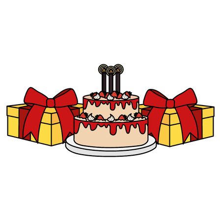 gifts boxes presents with sweet cake vector illustration designのイラスト素材