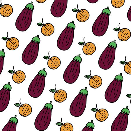 color orange fruit and eggplant vegetable background vector illustrationのイラスト素材