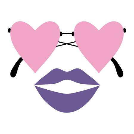 fashion glasses with hearts love shape and woman lipsのイラスト素材