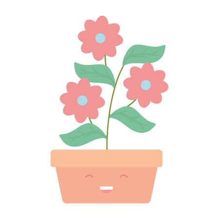 garden flowers plant in square pot characterのイラスト素材