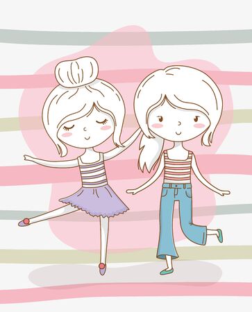 beautiful little girls couple with pastel colors vector illustration designのイラスト素材