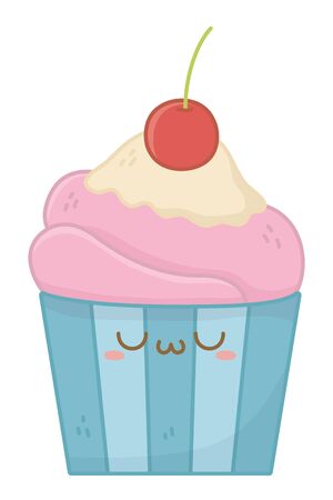 Muffin cartoon design, Kawaii expression cute character funny and emoticon theme Vector illustrationのイラスト素材