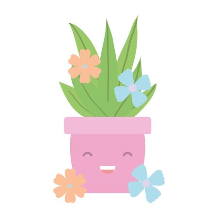 house plant in ceramic pot with flowers kawaii character vector illustration designのイラスト素材