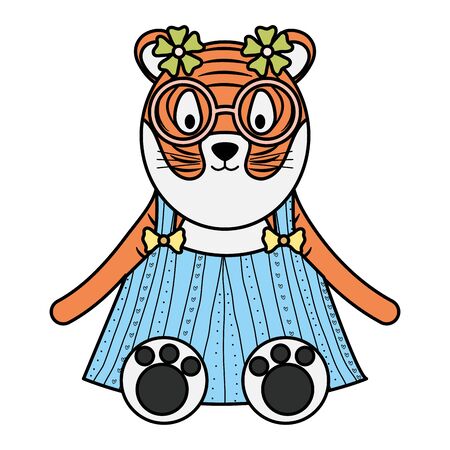 cute female tiger childish character vector illustration designのイラスト素材