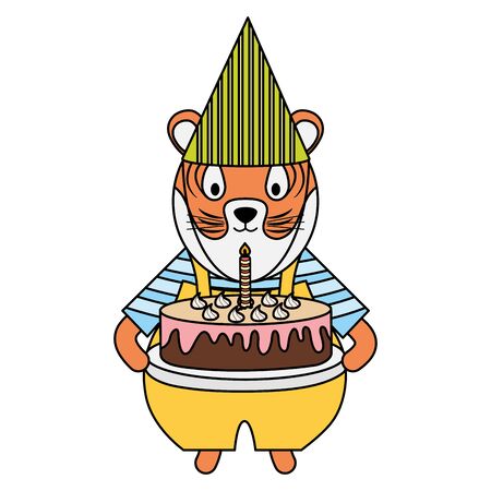 cute tiger with sweet cake in party celebrationのイラスト素材