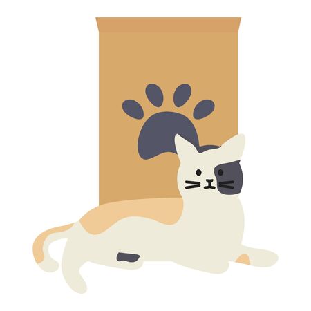 cute cat mascot with food paper bagのイラスト素材