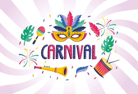 Illustration pour mask with drum and trumpet to party festival - image libre de droit