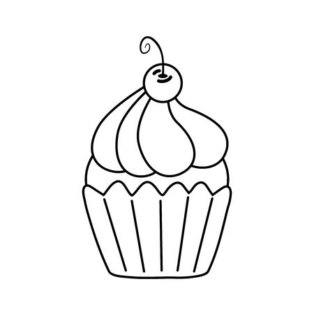 muffin with cherry black and whiteのイラスト素材