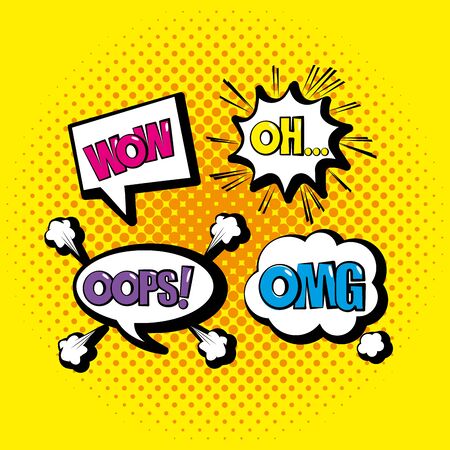set chat bubbles with pop art messagesのイラスト素材