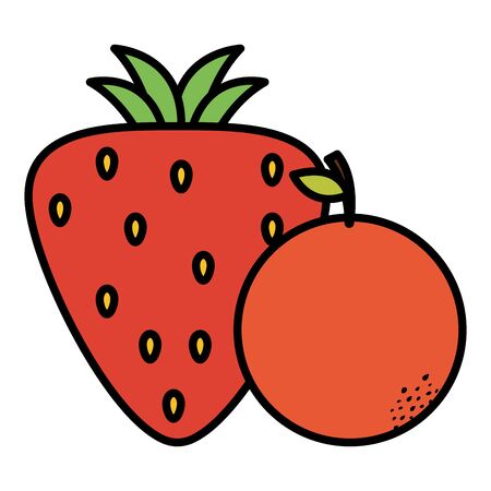 strawberry and orange fresh fruitsのイラスト素材