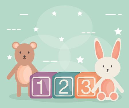 alphabet blocks with bear and rabbit stuffedのイラスト素材