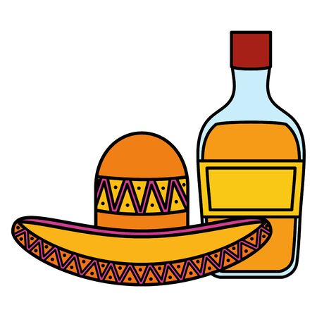 mexican hat with tequila bottleのイラスト素材