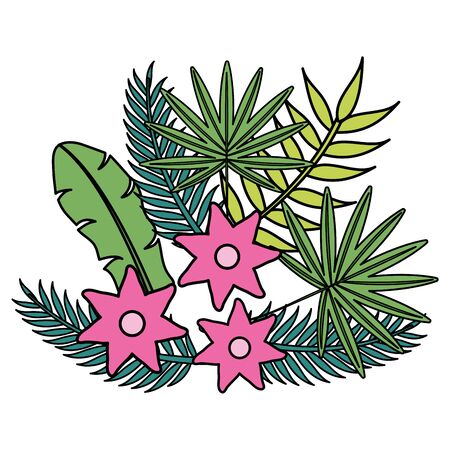 flowers and leafs palms tropical decorationのイラスト素材