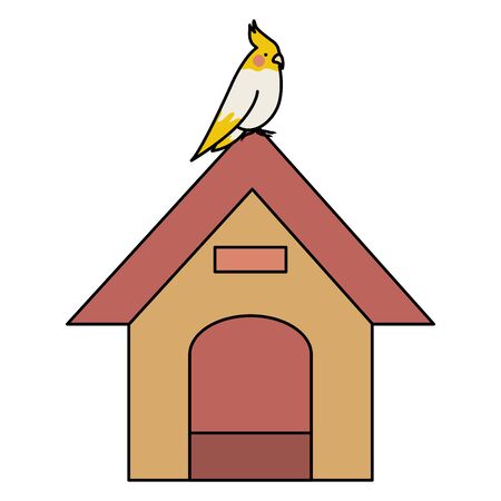 cute little bird in wooden houseのイラスト素材