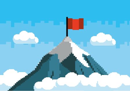 Arcade game world and pixel scene design  vector illustrationのイラスト素材