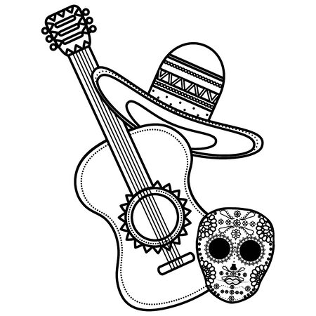 guitar with mexican hatのイラスト素材