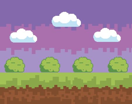 Arcade game world and pixel scene design  vector illustrationのイラスト素材
