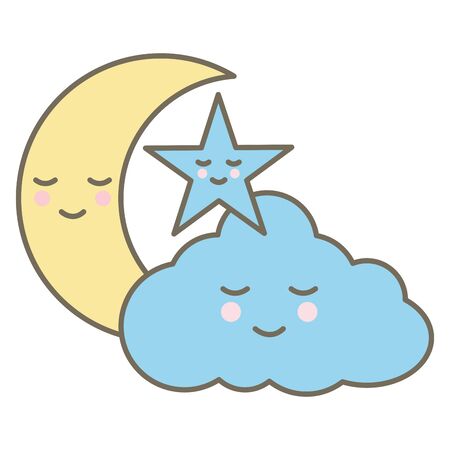 cute cloud with moon and star charactersのイラスト素材