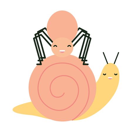 little spider and snail characters vector illustration designのイラスト素材