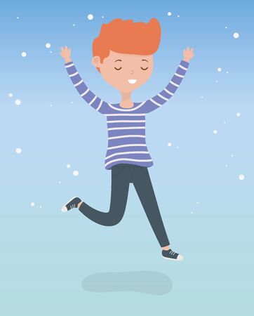 happy young man celebrating jumping character vector illustration designのイラスト素材