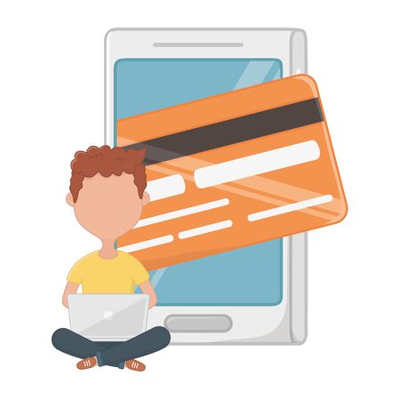 Man and credit card design, shopping online store ecommerce media market and internet theme Vector illustrationのイラスト素材