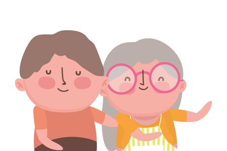 Grandmother and grandfather cartoon design, Old person grandparents avatar senior and adult theme Vector illustrationのイラスト素材
