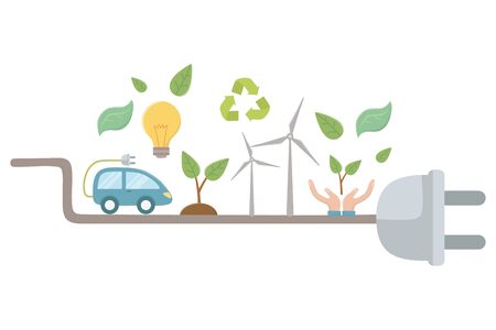 Plug and icon set design, Eco city save planet think green and recycle theme Vector illustrationのイラスト素材