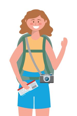 Tourist girl cartoon design, Travel trip vacation tourism and journey theme Vector illustrationのイラスト素材
