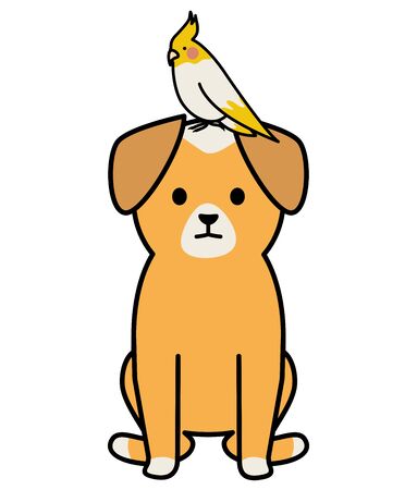 little dog with bird adorables mascots charactersのイラスト素材