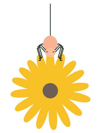sunflowers garden with spider characterのイラスト素材