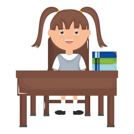cute little student girl with textbooks in schooldesk vector illustration designのイラスト素材