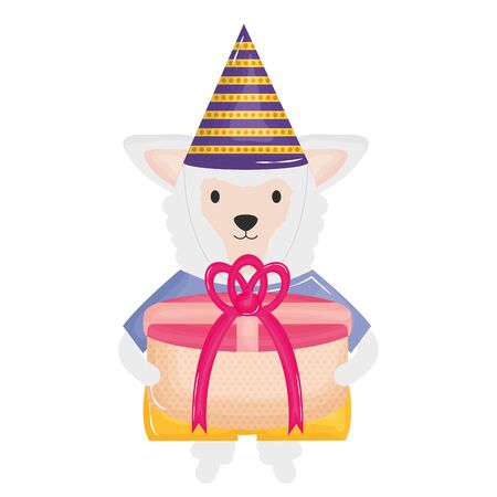 beautiful lamb with gift box in birthday party vector illustration designのイラスト素材