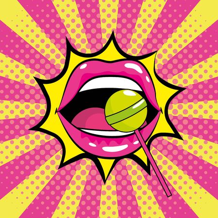 patch star with mouth and lollipop designのイラスト素材