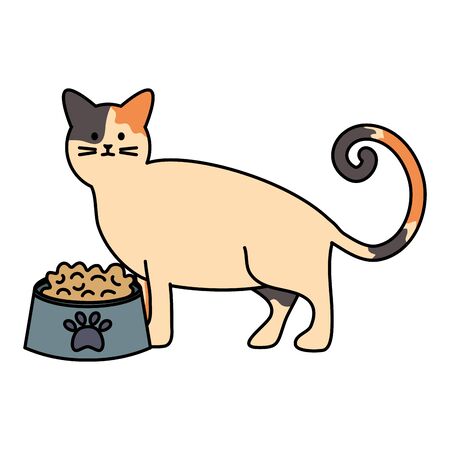 cute cat mascot with dish foodのイラスト素材