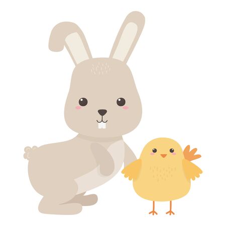 Rabbit and chicken cartoon design, Animal cute zoo life nature and fauna theme Vector illustrationのイラスト素材