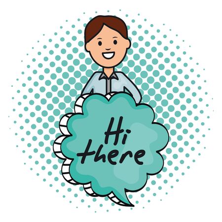 young man and speech bubble with hi there message vector illustration designのイラスト素材