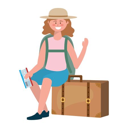 Tourist girl cartoon with bag designのイラスト素材