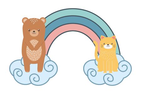 Bear and cat cartoon design, Animal cute zoo life nature and fauna theme Vector illustrationのイラスト素材
