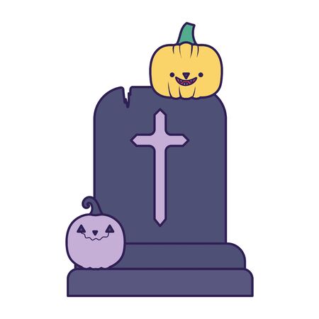 gravestone pumpkins trick or treat happy halloween vector illustrationのイラスト素材