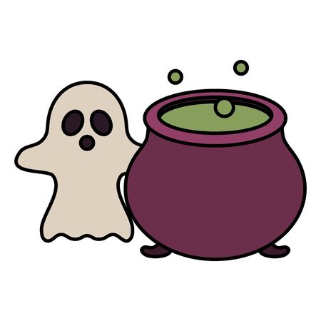 cauldron ghost trick or treat happy halloween vector illustrationのイラスト素材