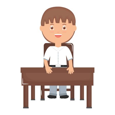 cute little student boy seated in schooldesk vector illustration designのイラスト素材
