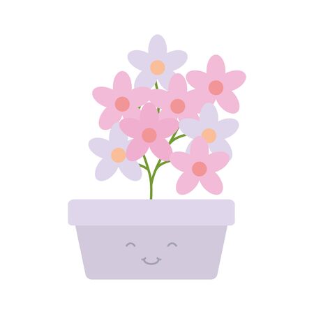 garden flowers plant in square pot kawaii character vector illustration designのイラスト素材