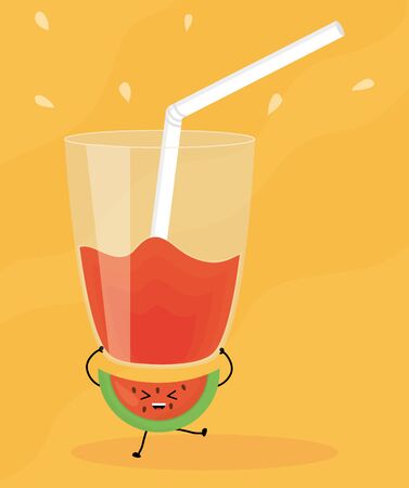 glass with juice watermelon fresh fruit kawaii character vector illustration designのイラスト素材