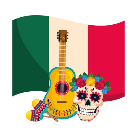mexican culture festival day of dead skull cartoon vector illustration graphic designのイラスト素材