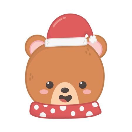 cute bear head with scarf and hat merry christmasのイラスト素材