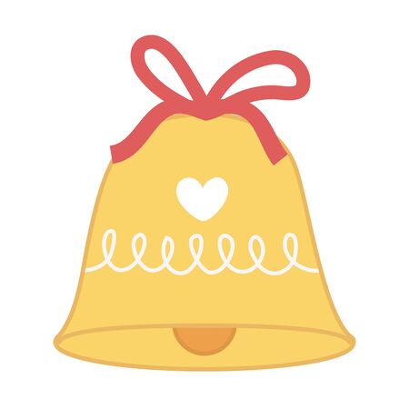 gold bell with heart ribbon decoration merry christmasのイラスト素材